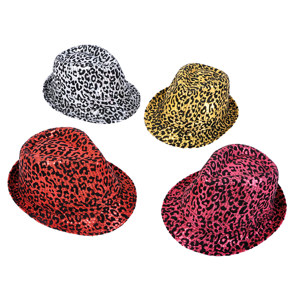 Sequin leopard imprint fedora