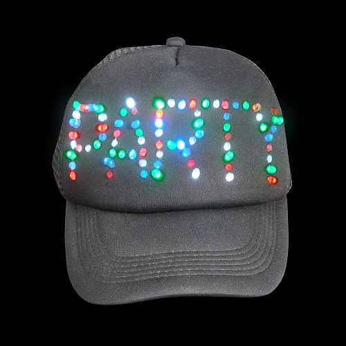 CASQUETTE LED PARTY NOIR - (UNITÉ) - PILE 1CR2032 INCLUS. & REMPL.