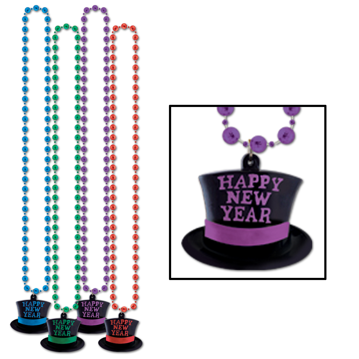 Beads with H.N.Y. top hat medaillion 33″