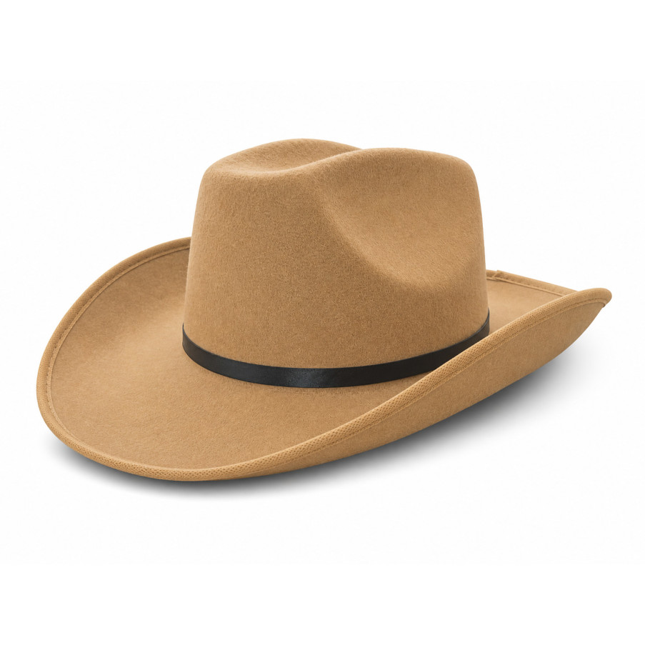 CHAPEAU DE COWBOY EN FEUTRE BEIGE AVEC BANDE NOIR