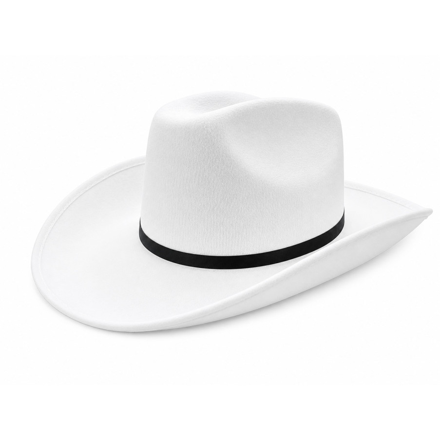CHAPEAU DE COWBOY EN FEUTRE BLANC AVEC BANDE NOIR