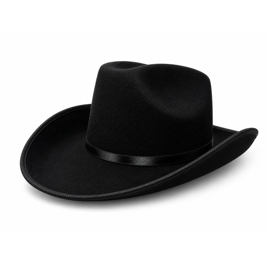 CHAPEAU DE COWBOY EN FEUTRE NOIR AVEC BANDE NOIR